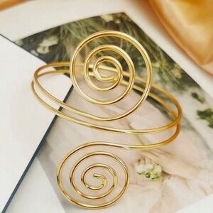 Gold Spiral Pattern Bangle Bracelet Armlet Metal Upper Arm Cuff
